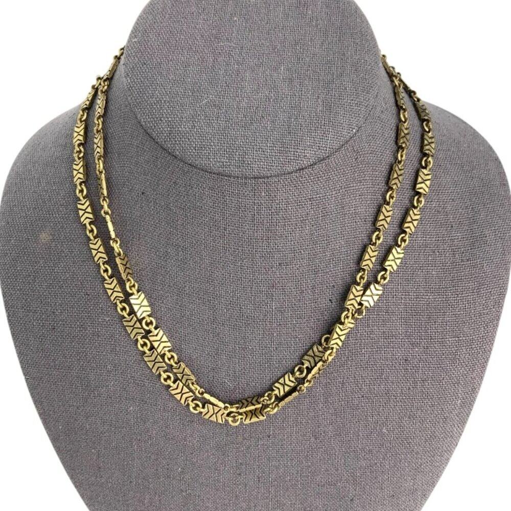 Vintage Gold Tone Long Link Double Clasp Necklace